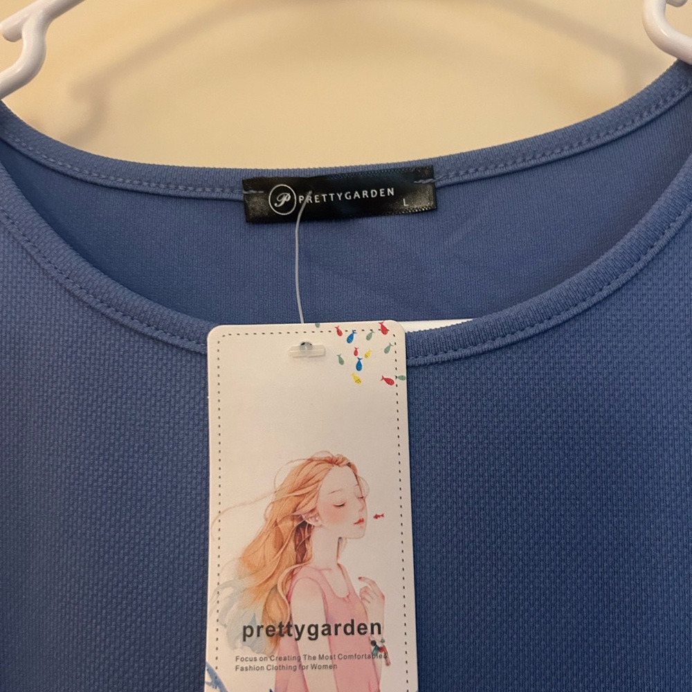 Blue Long Sleeve Dress with Tie Waist - Picture 2 of 2
